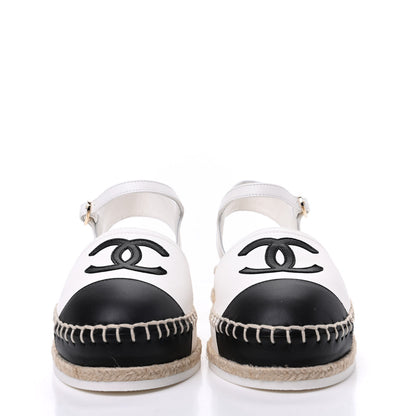 Chanel Lambskin Cap Toe CC Espadrille Sandals 35 Black White 2 of 10