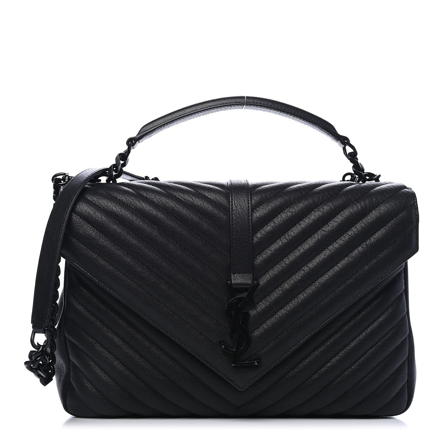 Sheepskin Matelasse Chevron Monogram Monochrome Large College Satchel Black
