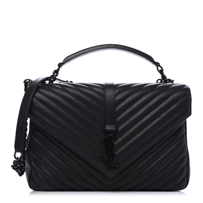 Saint Laurent Sheepskin Matelasse Chevron Monogram Monochrome Large College Satchel Black 1 of 9