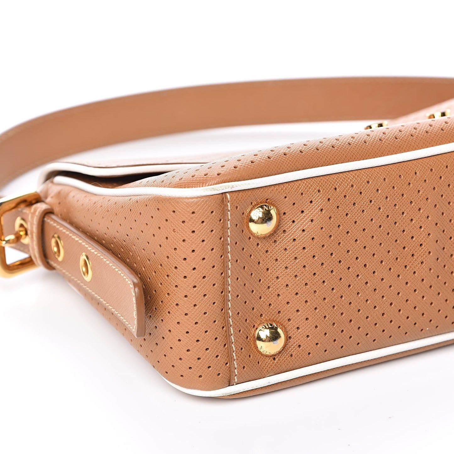 Saffiano Perforated Pushlock Flap Bag Cuoio