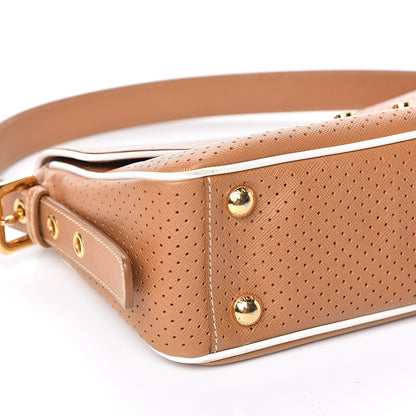 Prada Saffiano Perforated Pushlock Flap Bag Cuoio 7 of 9