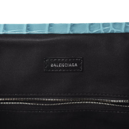 Balenciaga Shiny Supple Calfskin Logo Crocodile Embossed Cloud Crossbody Bag Jade Black 8 of 10