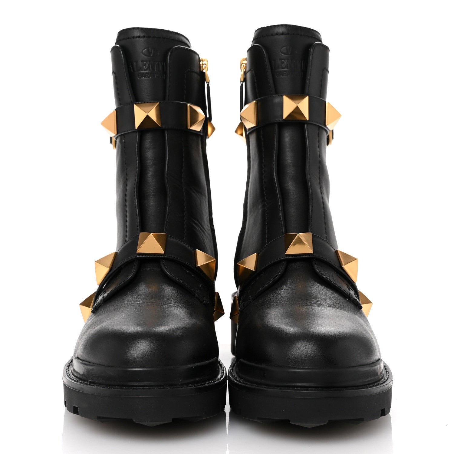 Valentino Garavani Calfskin Roman Stud 20/40mm Combat Boots 40 Black 3 of 10