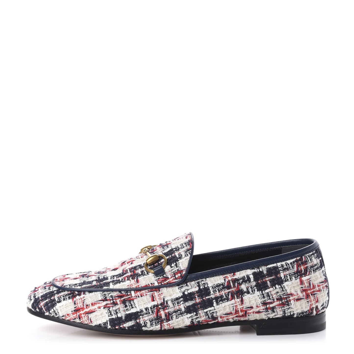 Tweed Check Horsebit Womens Jordaan Loafers 37 Gardenia Ink Blue Agata