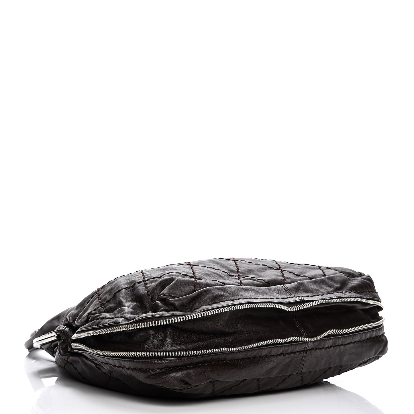 Calfskin Expandable Stitched Frame Bag Dark Brown