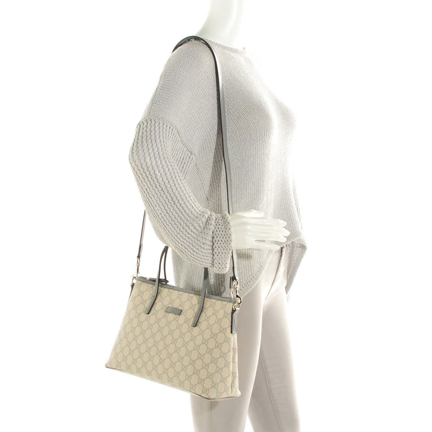 GG Supreme Monogram Small Zippered Tote Ecru Grigio