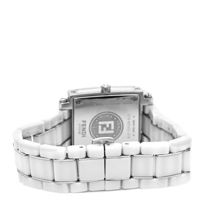Fendi Stainless Steel Ceramic Diamond Bezel 30mm Quadro Quartz Watch White 3 of 5