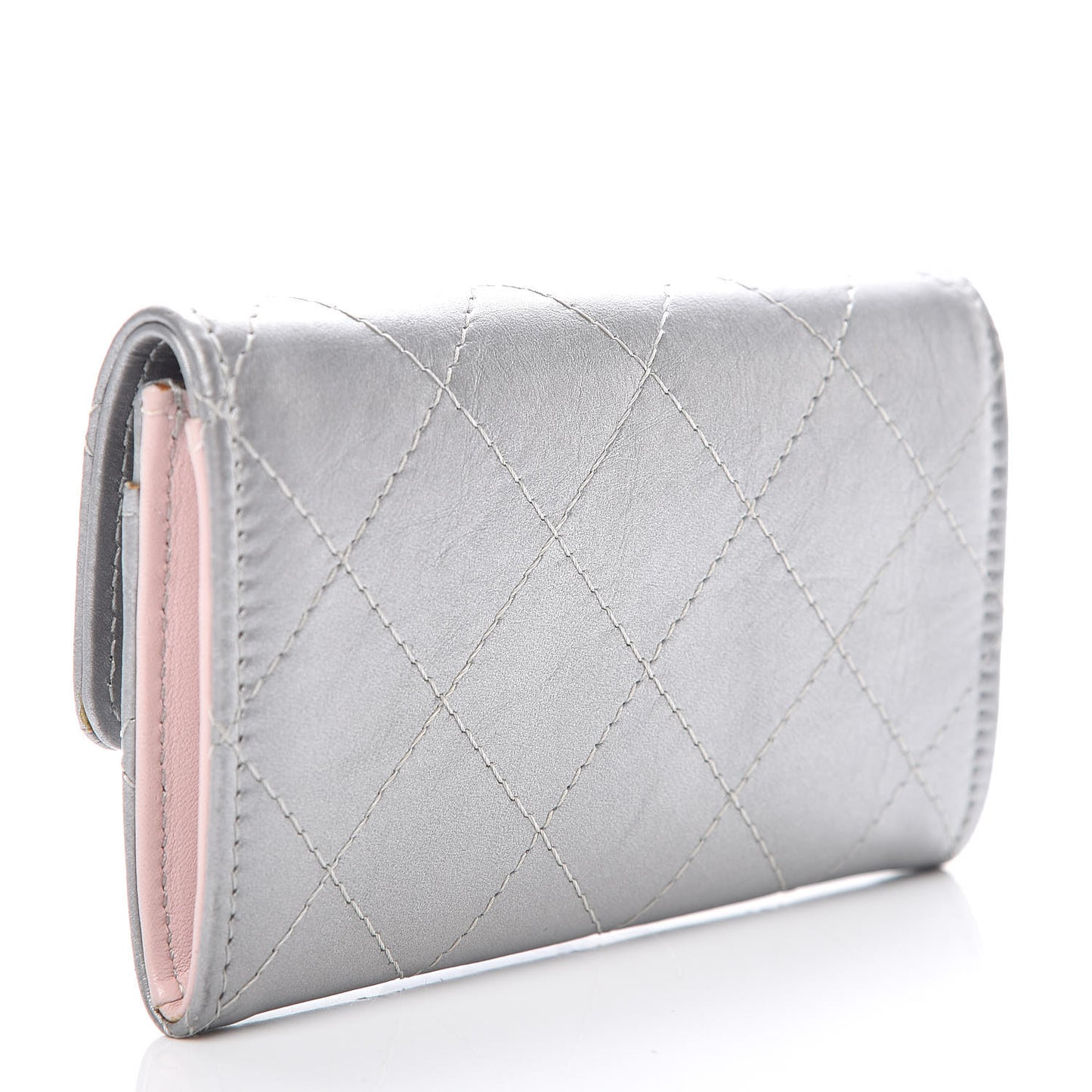 Metallic Calfskin Quilted Palette Card Holder Silver