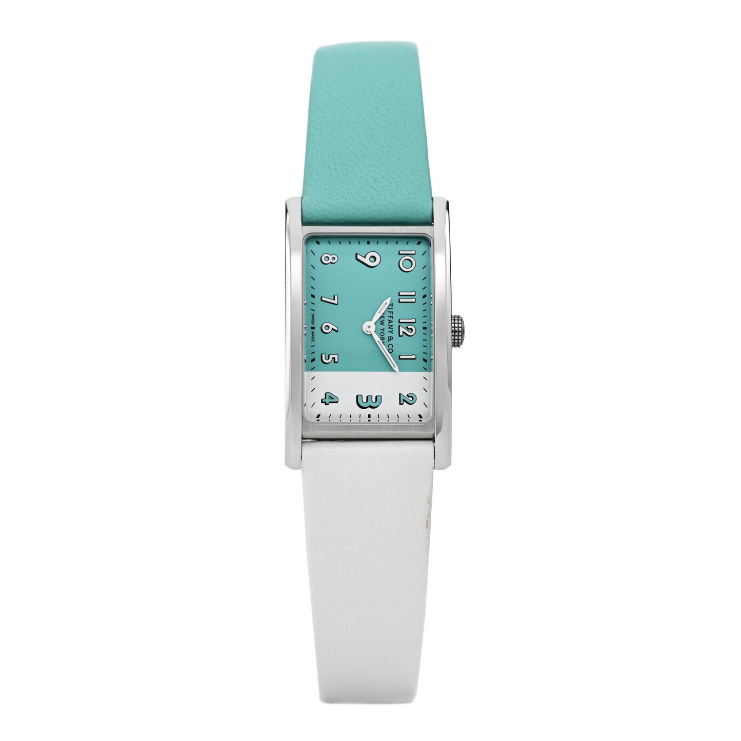Stainless Steel Calfskin 22mm East West 2-Hand Quartz Watch Tiffany Blue