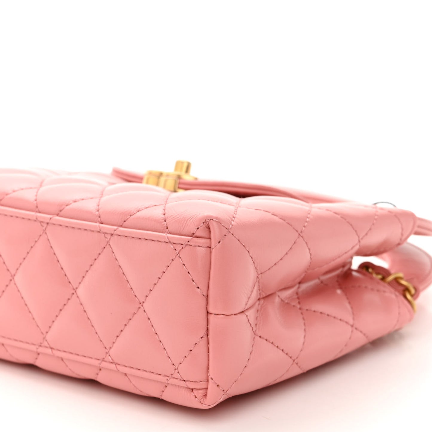 Shiny Aged Calfskin Quilted Nano Kelly Shopper Coral Pink