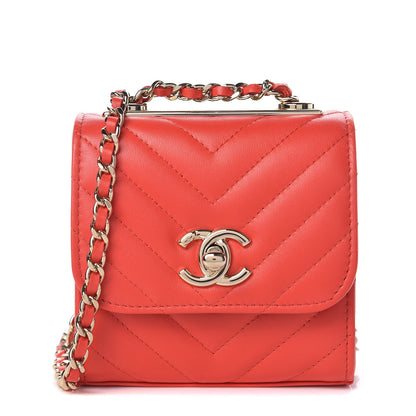 Chanel Lambskin Chevron Quilted Mini Trendy CC Chain Wallet Red 1 of 10