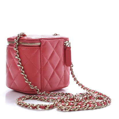Chanel Caviar Quilted Mini Vanity Case With Chain Red 2 of 9