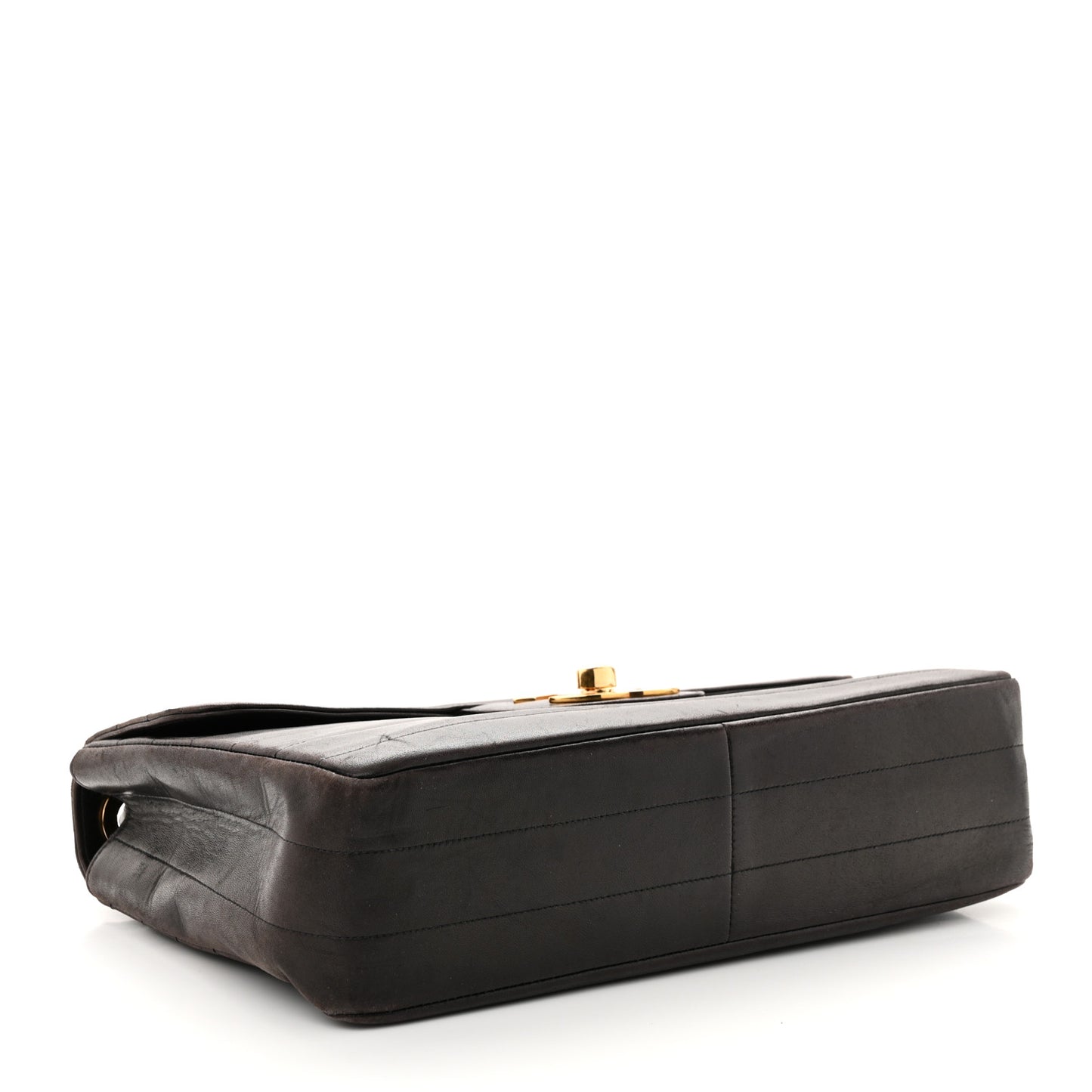 Lambskin Horizontal Quilt Jumbo Single Flap Black