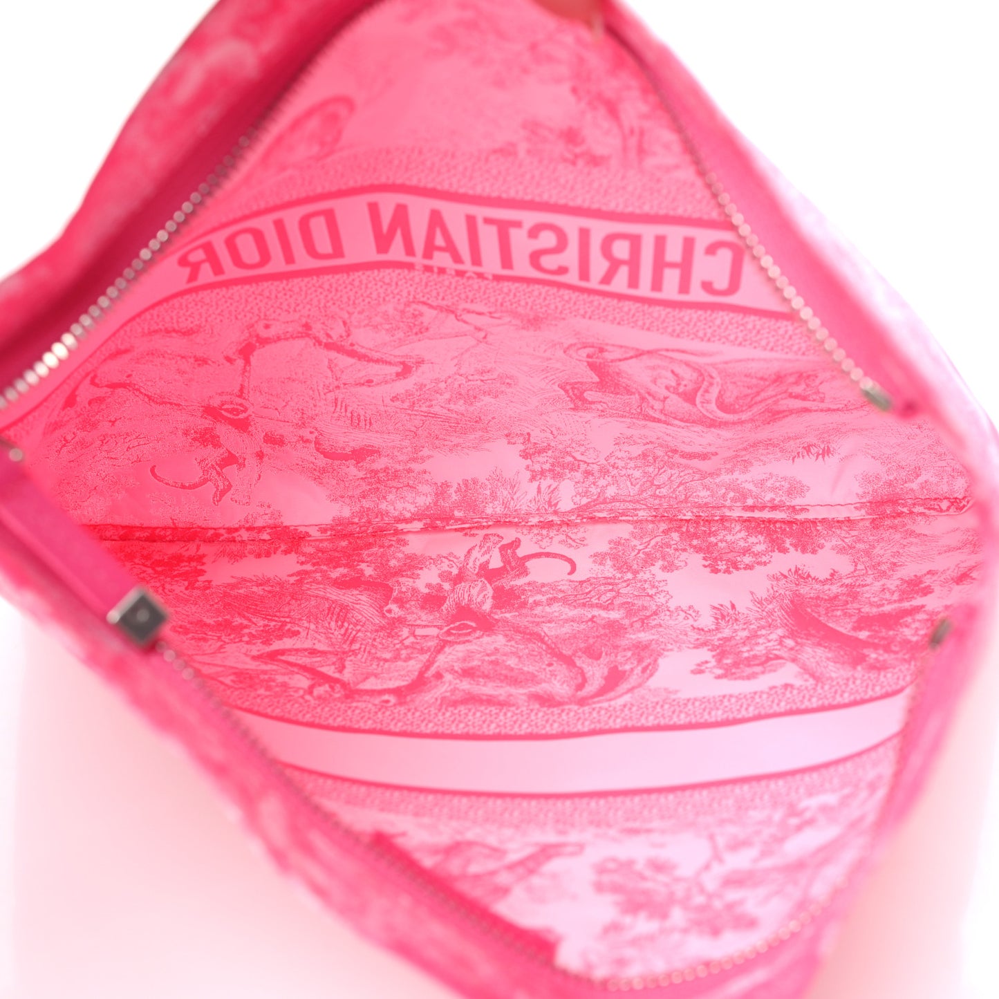 Embroidered Toile De Jouy Diortravel Zipped Pouch Pink