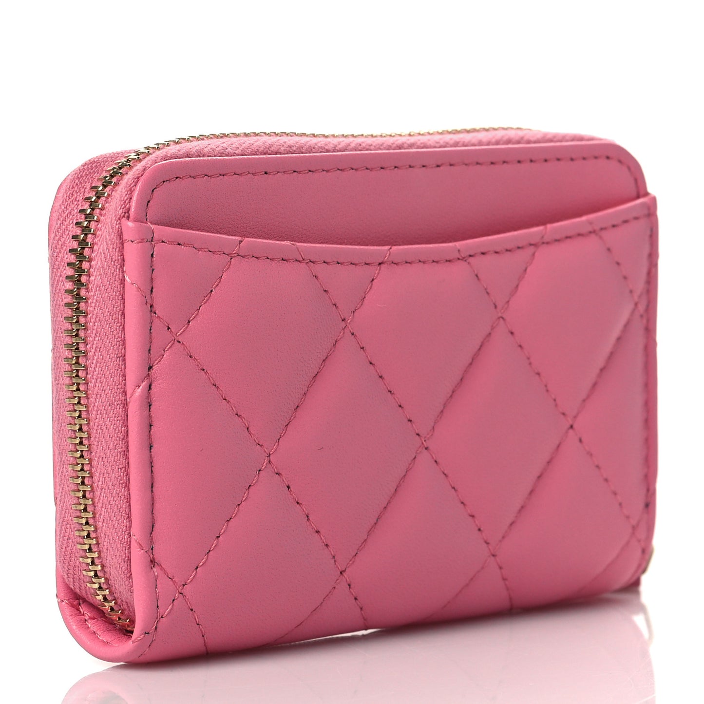 Lambskin Quilted Zip Around Coin Purse Wallet Pink Yellow