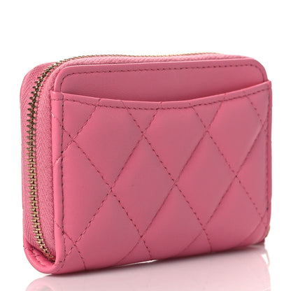 Chanel Lambskin Quilted Zip Around Coin Purse Wallet Pink Yellow 3 of 9