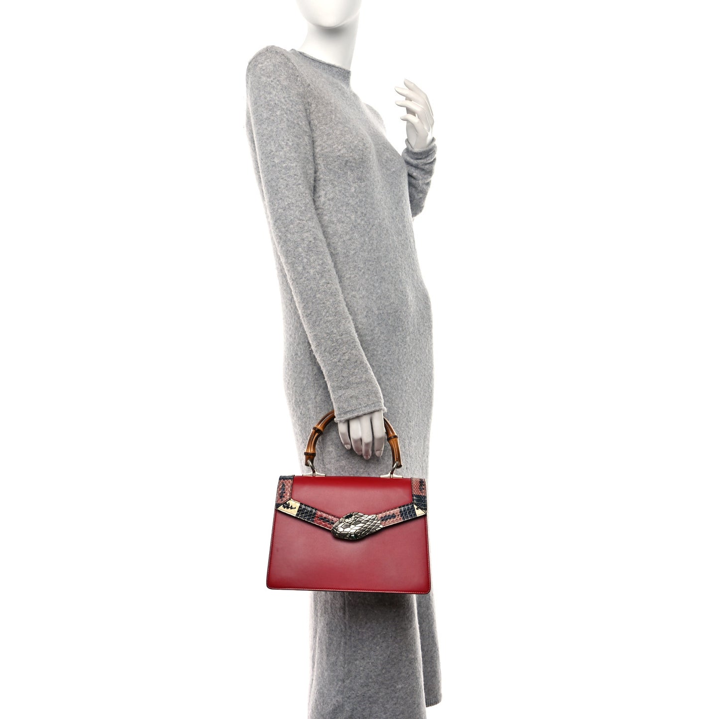 Calfskin Snakeskin Small Lilith Top Handle Bag Red