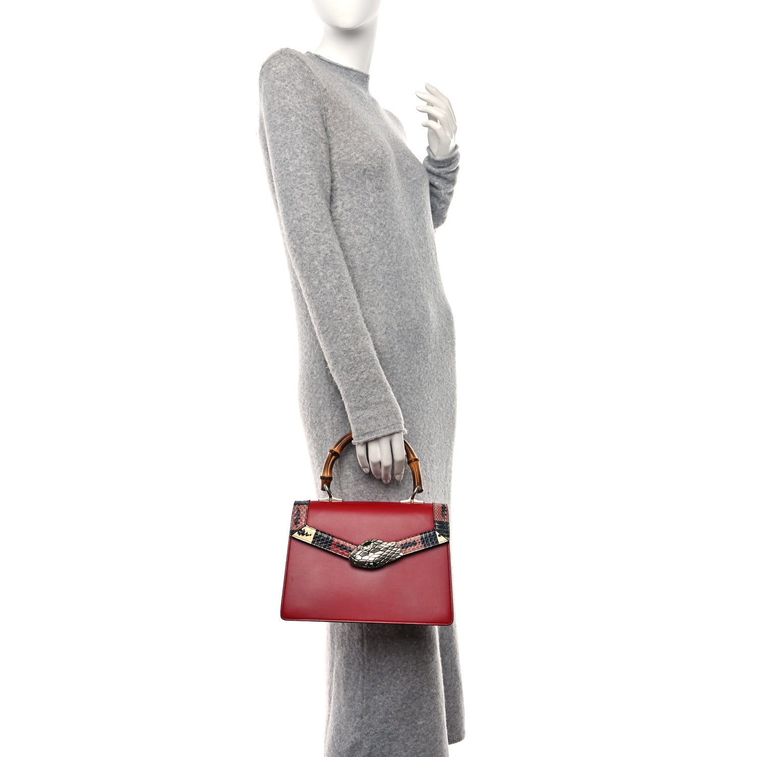 Gucci Calfskin Snakeskin Small Lilith Top Handle Bag Red 2 of 12