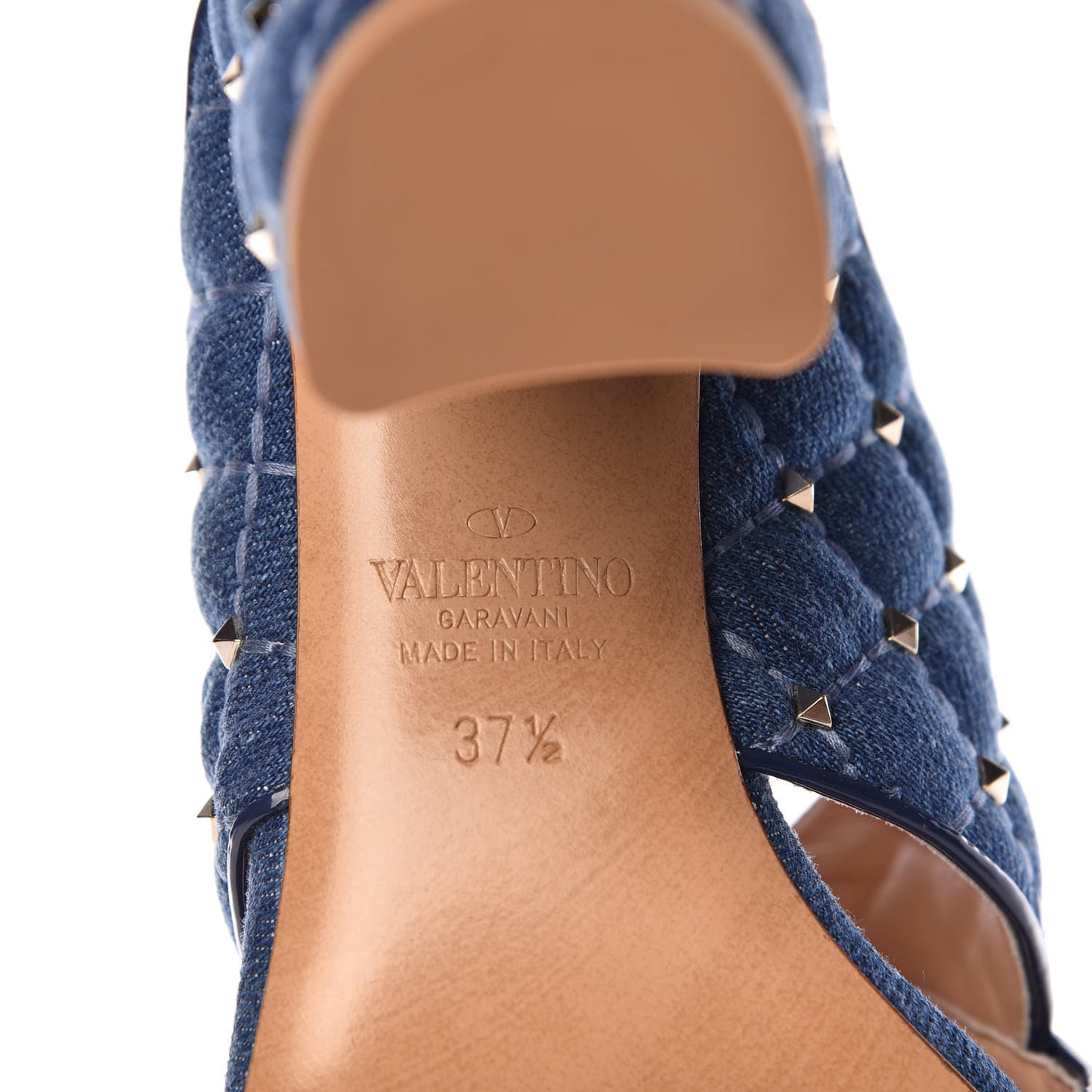 Denim Rockstud Spike Crisscross 90mm Slide Sandals 37.5 Light Denim