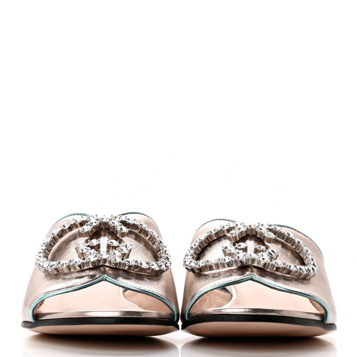 Gucci Metallic Nappa Crystal Interlocking G Slide Sandals 35.5 Glacial Shabby 2 of 12