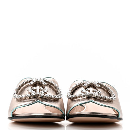 Gucci Metallic Nappa Crystal Interlocking G Slide Sandals 35.5 Glacial Shabby 2 of 12