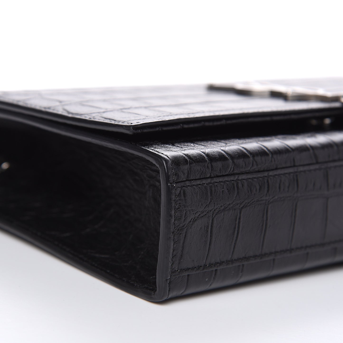 Calfskin Crocodile Embossed Medium Classic Monogram Kate Tassel Satchel Black