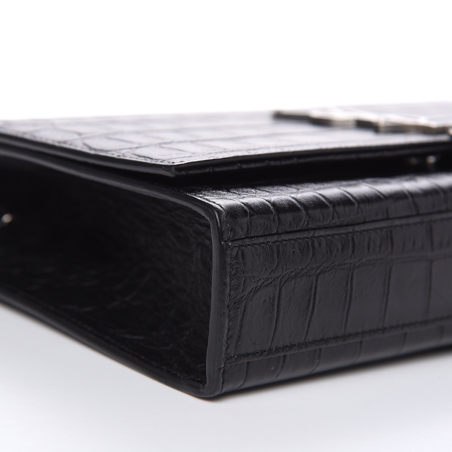 Saint Laurent Calfskin Crocodile Embossed Medium Classic Monogram Kate Tassel Satchel Black 8 of 9