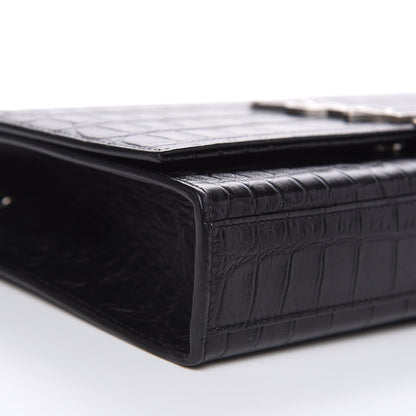 Saint Laurent Calfskin Crocodile Embossed Medium Classic Monogram Kate Tassel Satchel Black 8 of 9