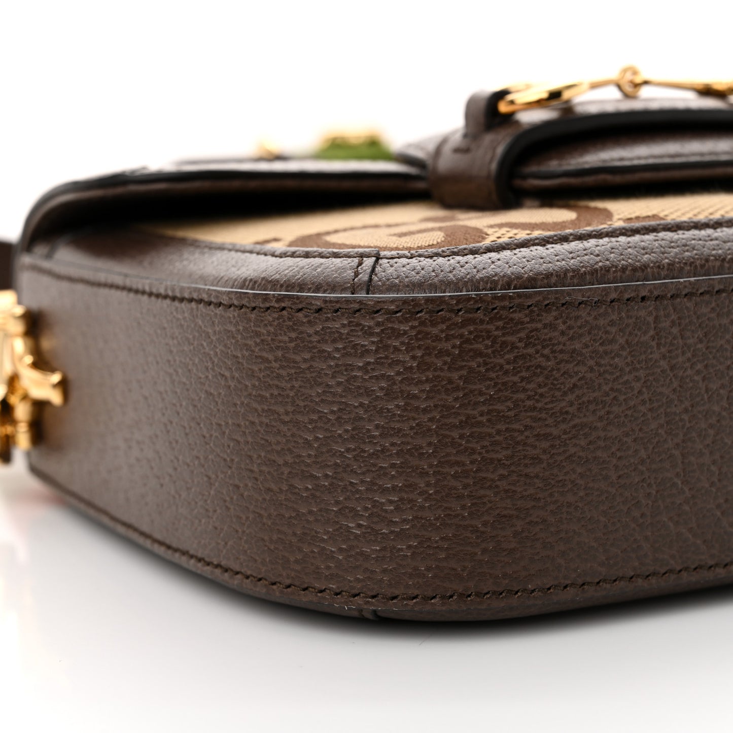 Monogram Jumbo GG Textured Dollar Calfskin Web Mini Horsebit 1955 Shoulder Bag Camel Ebony New Acero