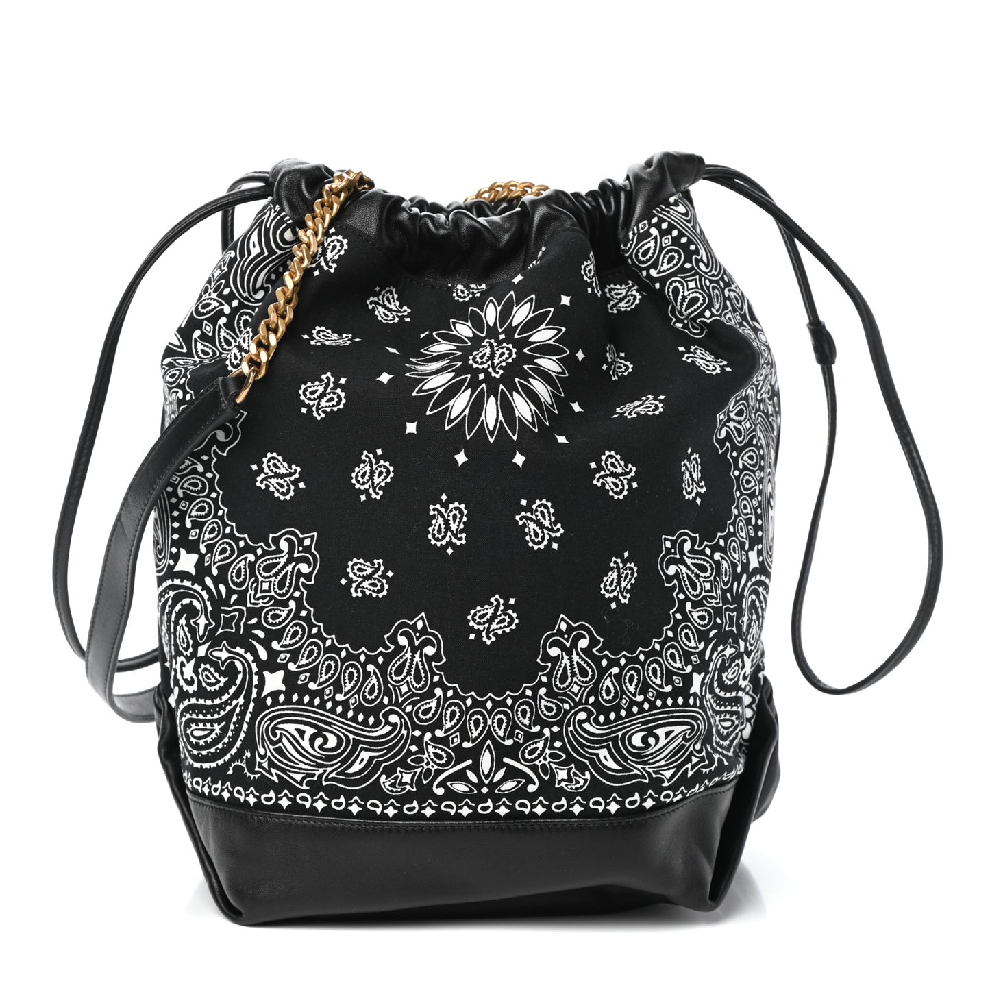 Canvas Calfskin Bandana Teddy Drawstring Bag Black