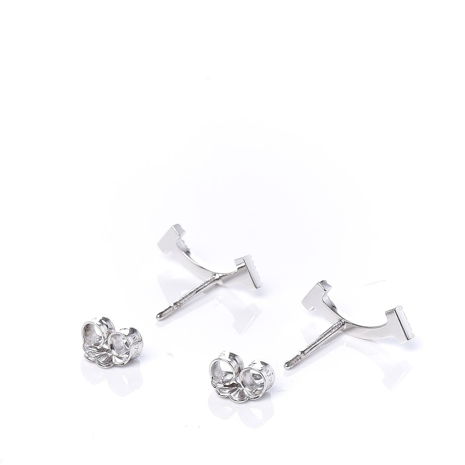Tiffany 18K White Gold Diamond T Smile Earrings 3 of 5