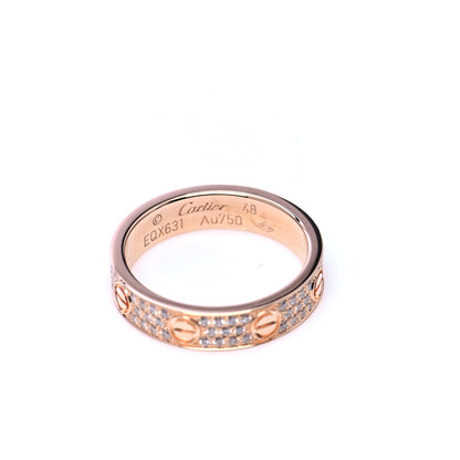 Cartier 18K Pink Gold Diamond 4mm LOVE Wedding Paved Band Ring 48 4.5 4 of 6