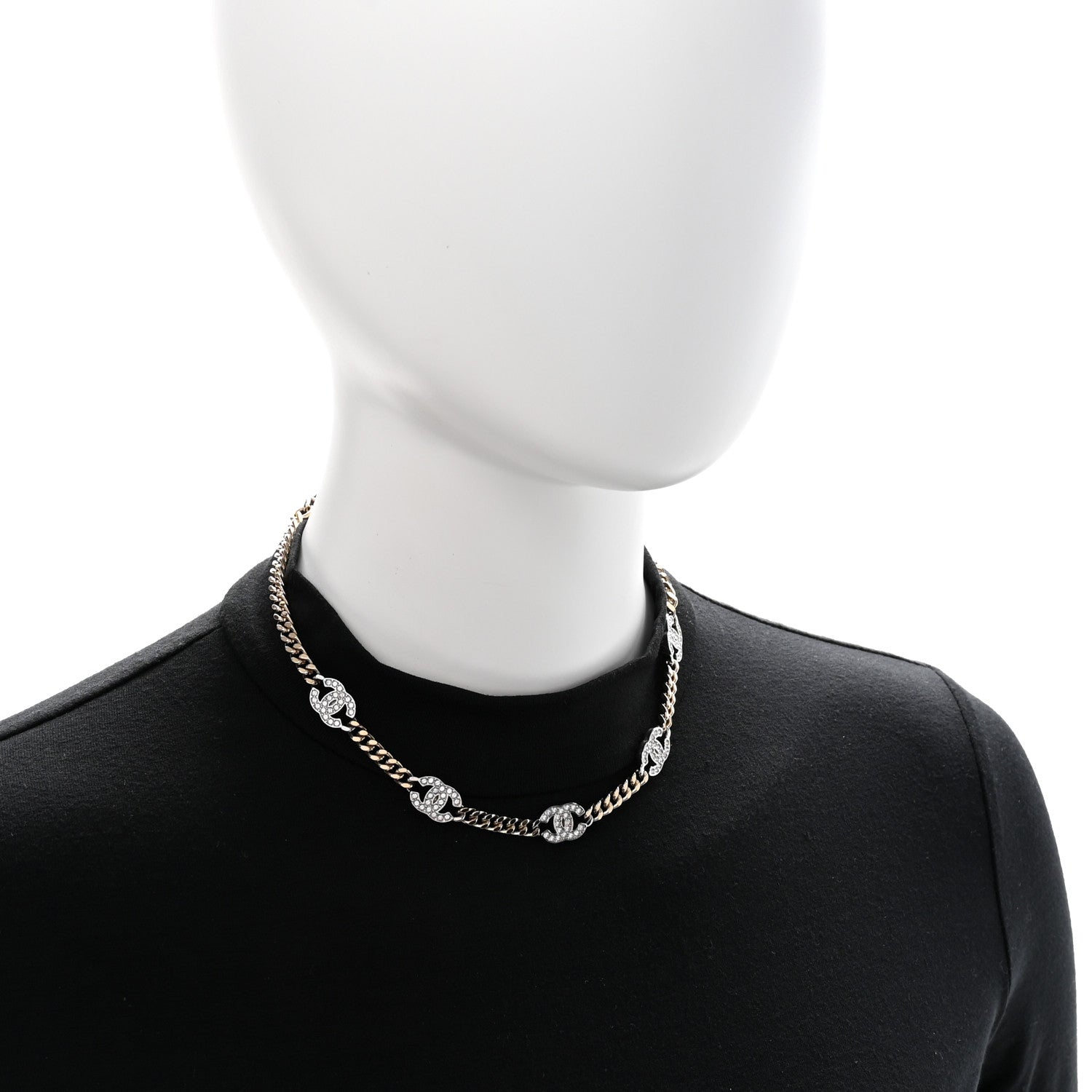 Chanel Crystal Chain CC Link Choker Gold Silver 2 of 6
