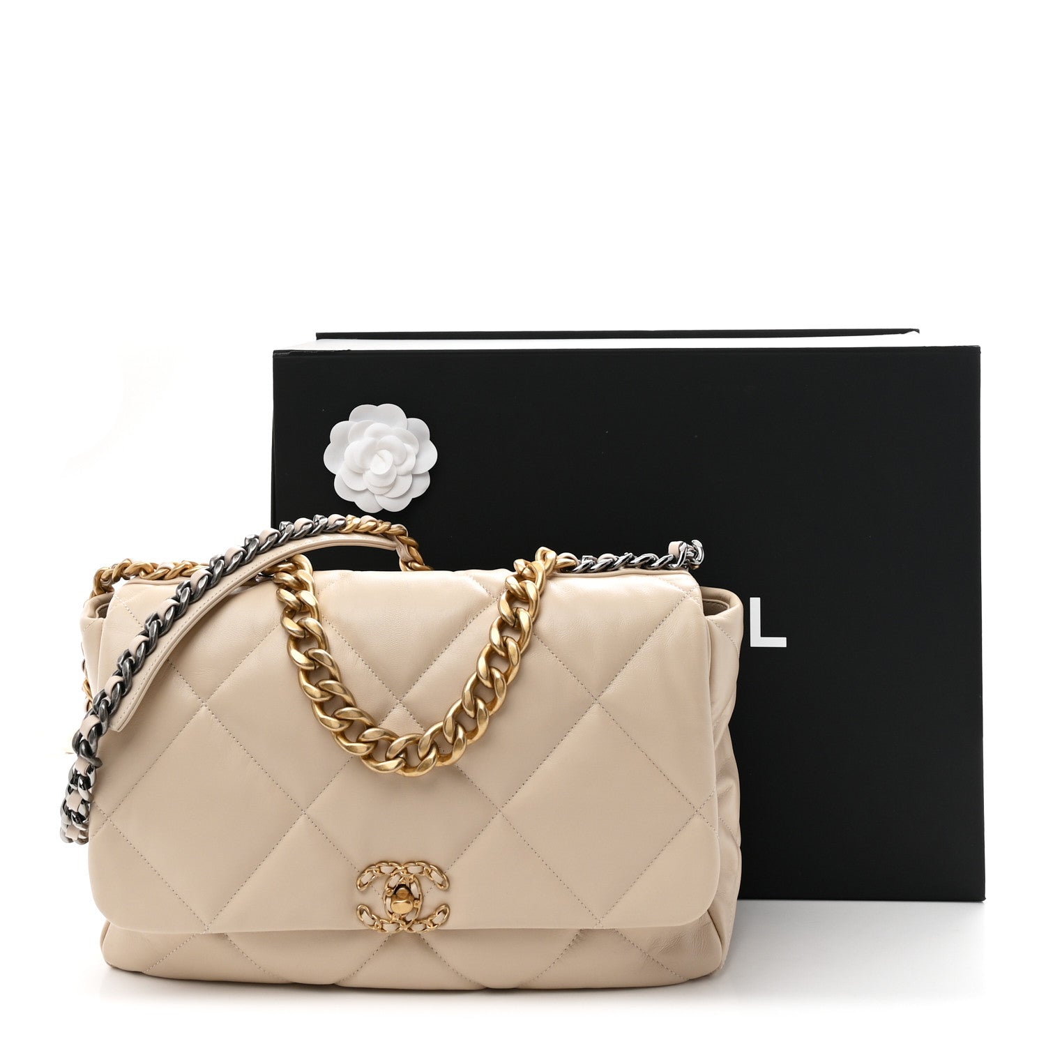 Chanel Goatskin Quilted Maxi Chanel 19 Flap Beige 11 of 11