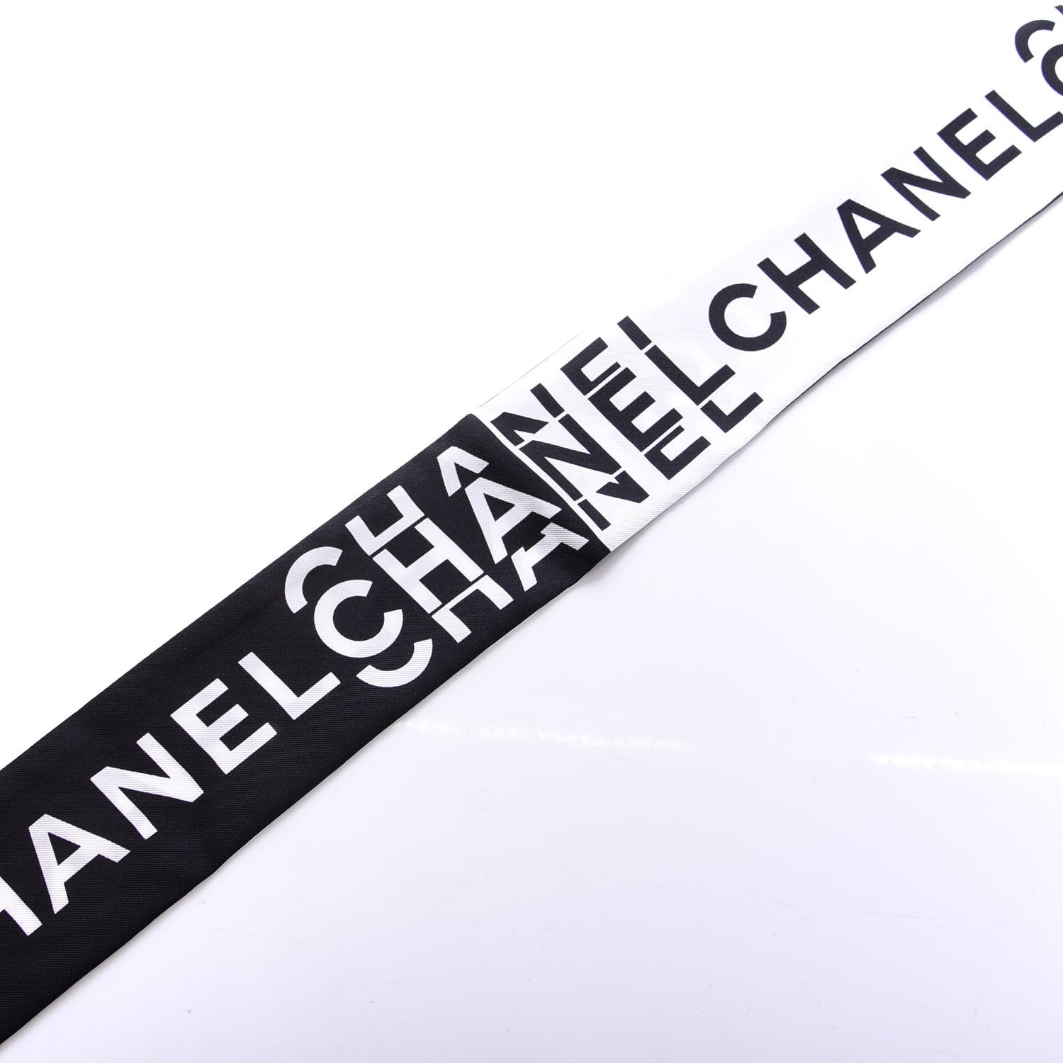 Chanel Silk Logo Slim Bandeau Scarf Black White 3 of 4