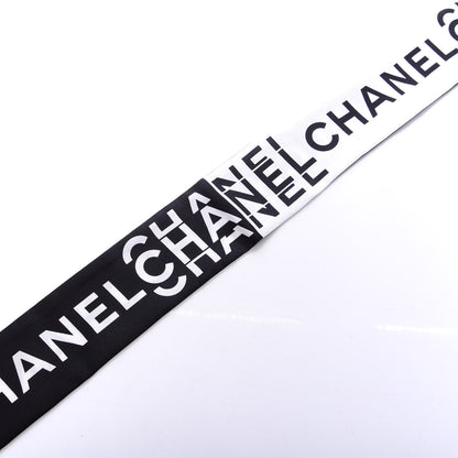 Chanel Silk Logo Slim Bandeau Scarf Black White 3 of 4