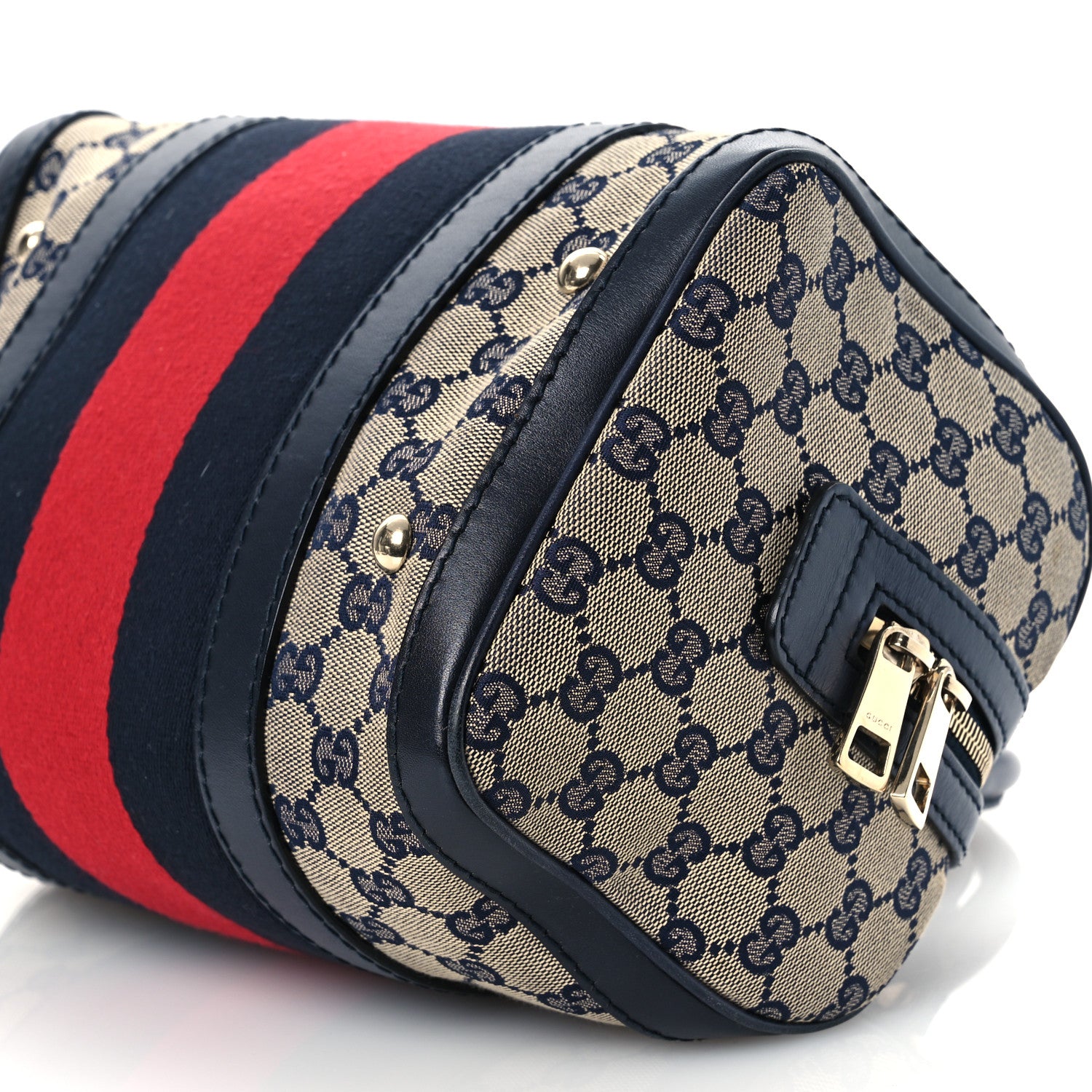 Gucci Monogram Vintage Web Small Boston Navy 10 of 14