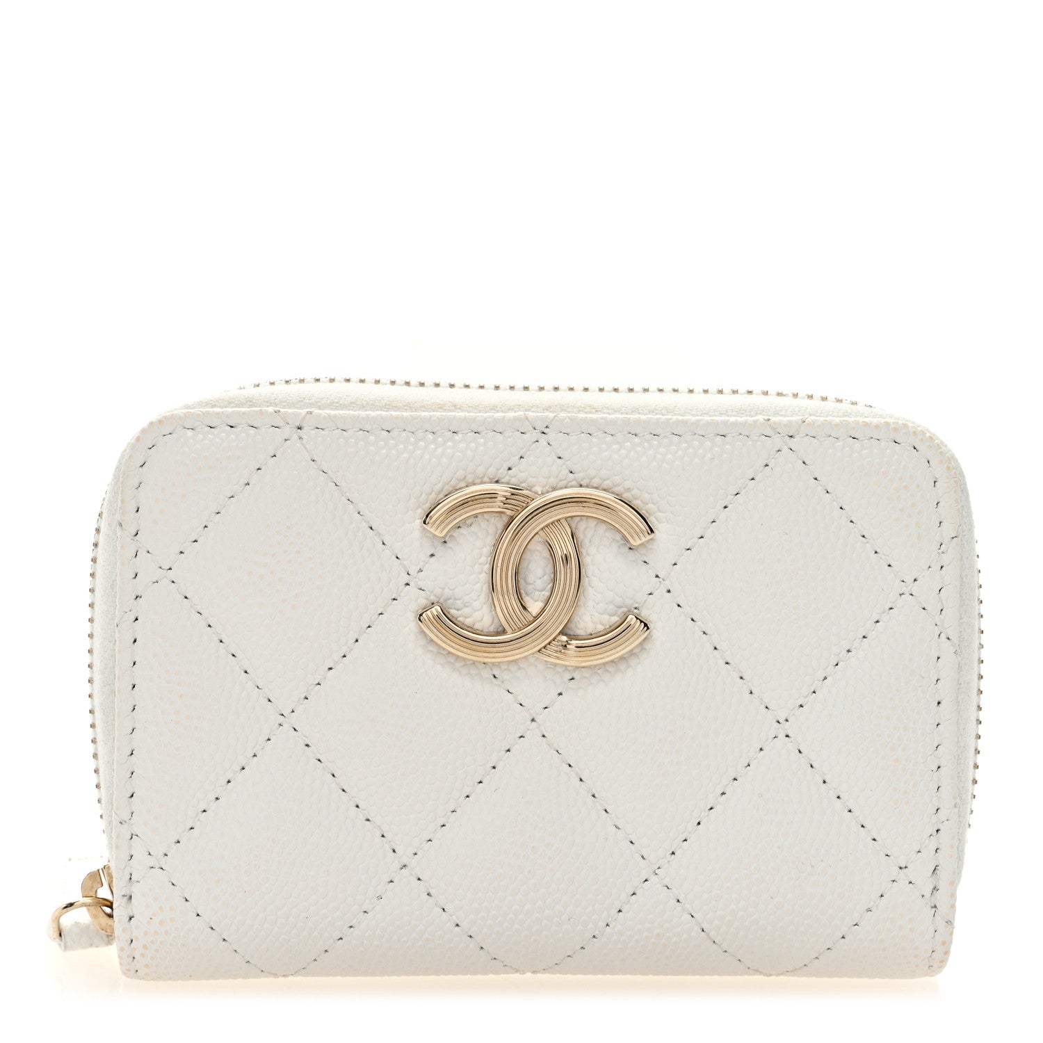 Chanel Caviar Quilted Striated CC Zip Coin Purse White 1 of 8