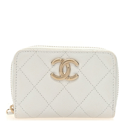 Chanel Caviar Quilted Striated CC Zip Coin Purse White 1 of 8