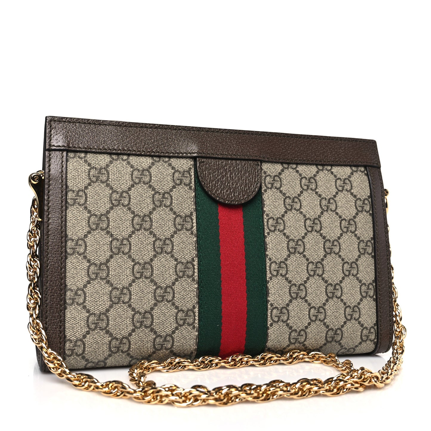 GG Supreme Monogram Web Small Ophidia Chain Shoulder Bag Brown