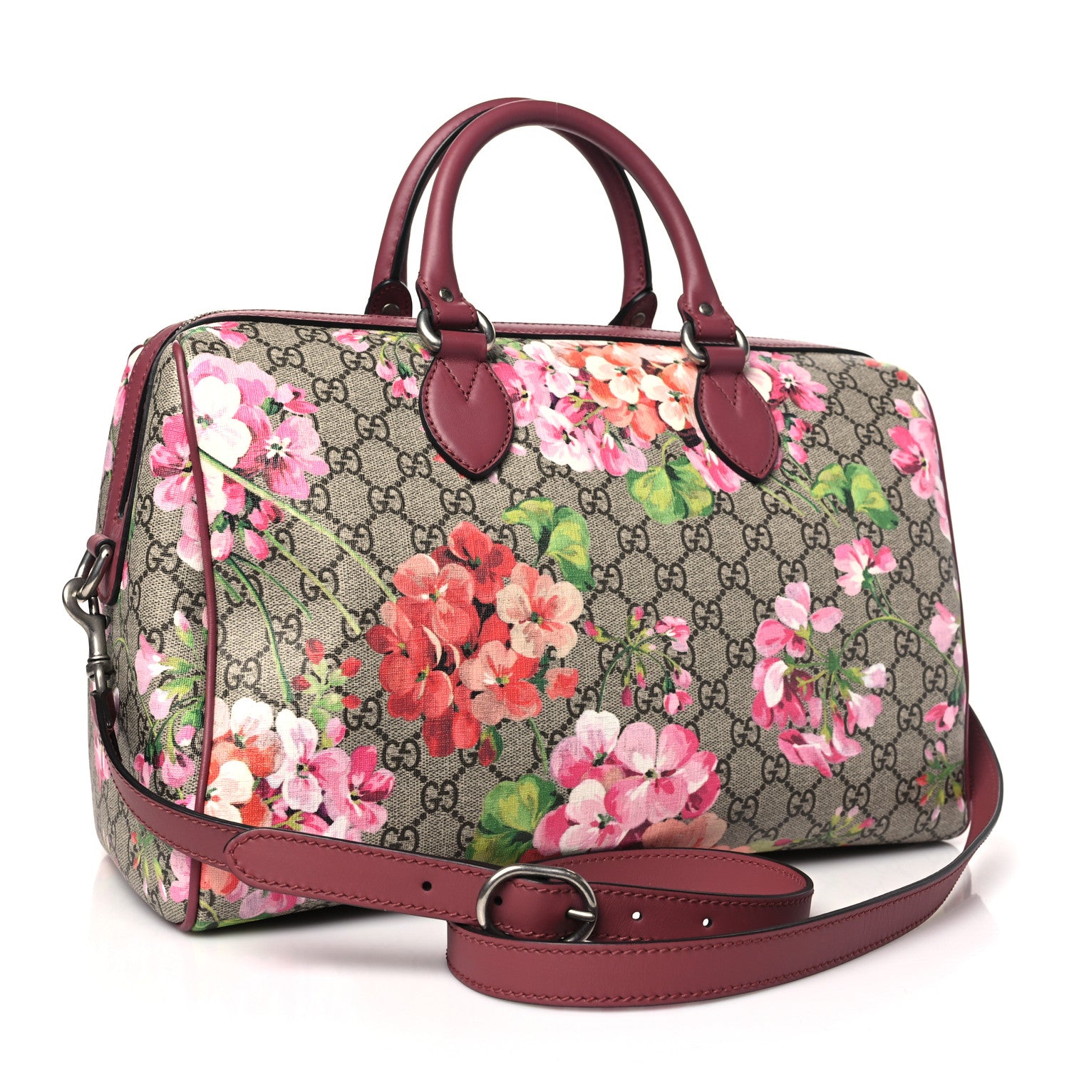 Gucci GG Supreme Monogram Blooms Medium Boston Beige Multicolor Dry Rose 3 of 12