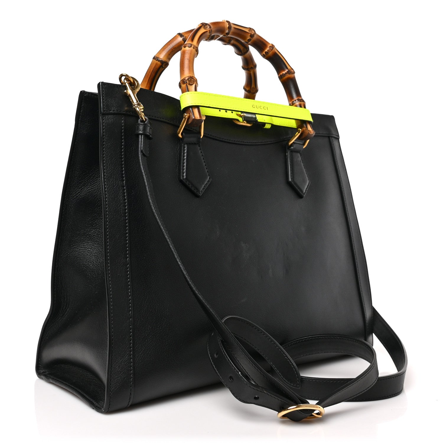 Gucci Wonka Grain Calfskin Medium Diana Tote Bag Black Yellow Fluo 3 of 10
