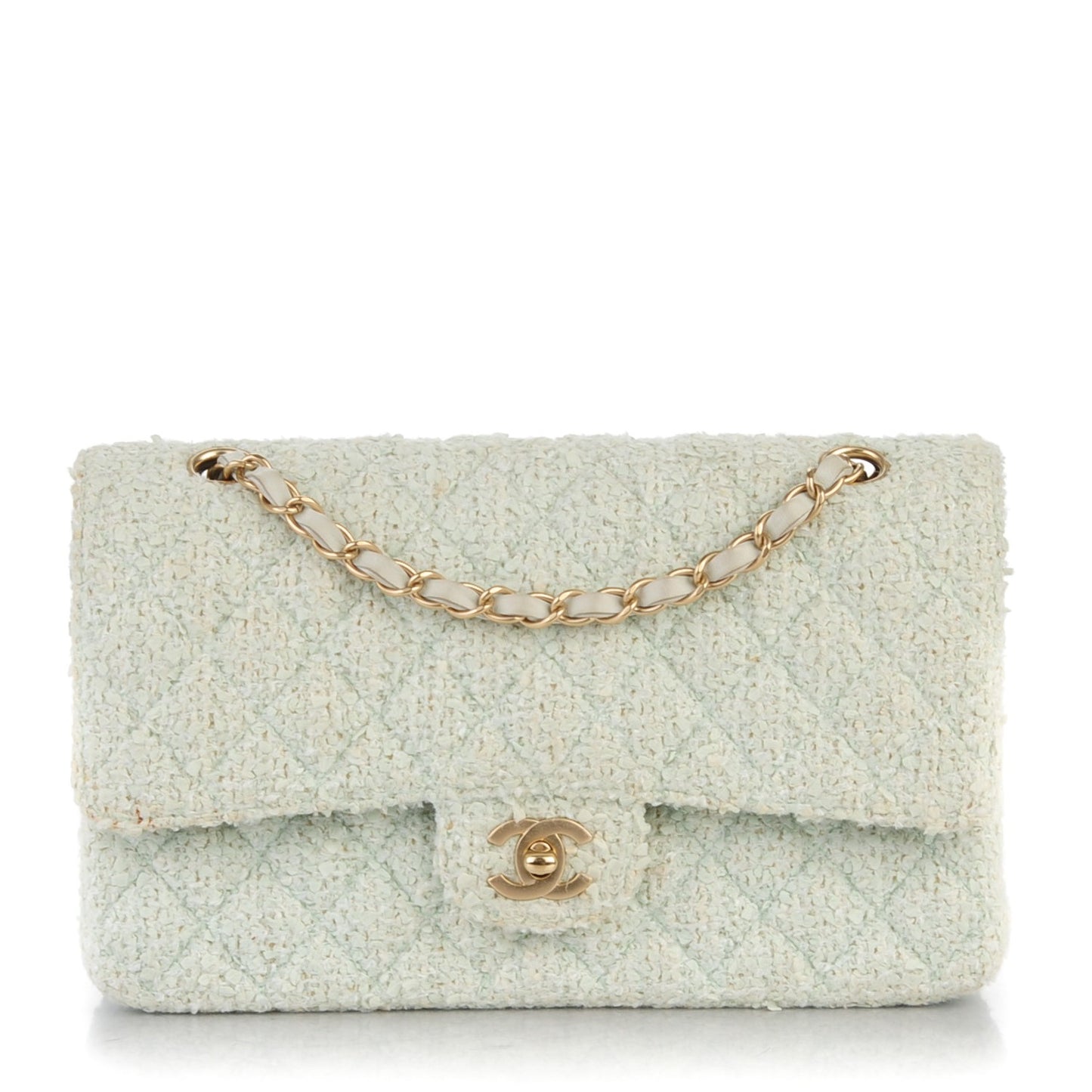 Tweed Quilted Medium Double Flap Light Turquoise