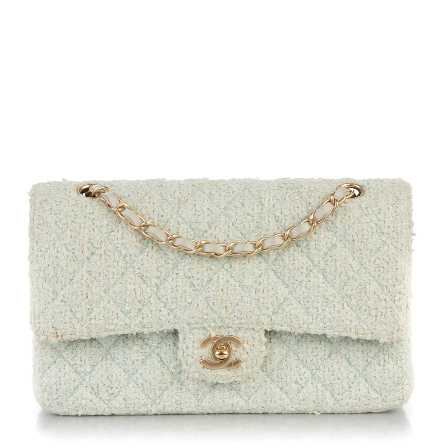 Chanel Tweed Quilted Medium Double Flap Light Turquoise 1 of 11