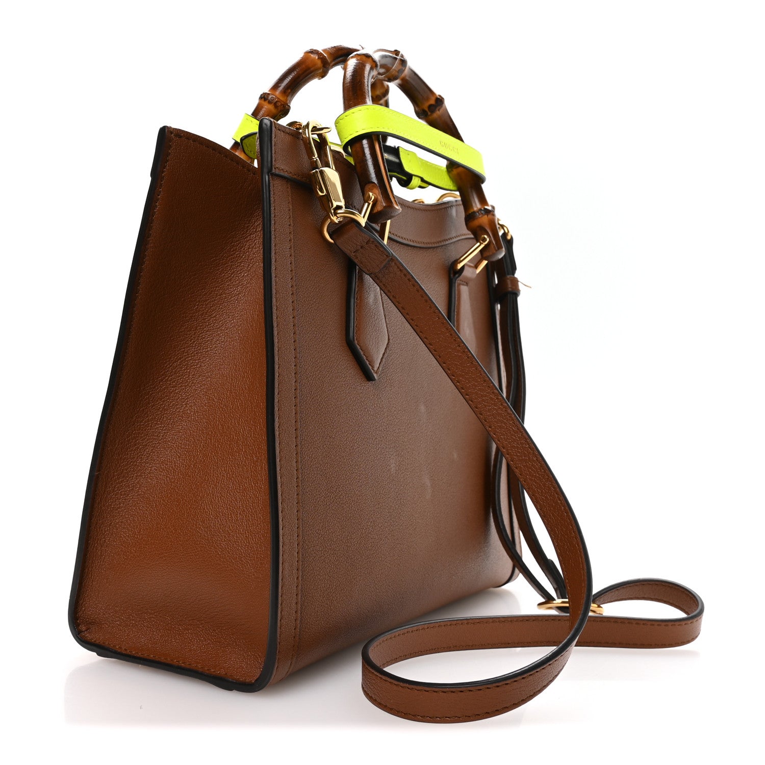 Gucci Wonka Grain Calfskin Small Diana Tote Bag Cuir Yellow Fluo 3 of 11