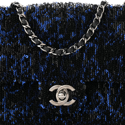 Chanel Sequin Logo Mini Rectangular Flap Black Blue 8 of 11