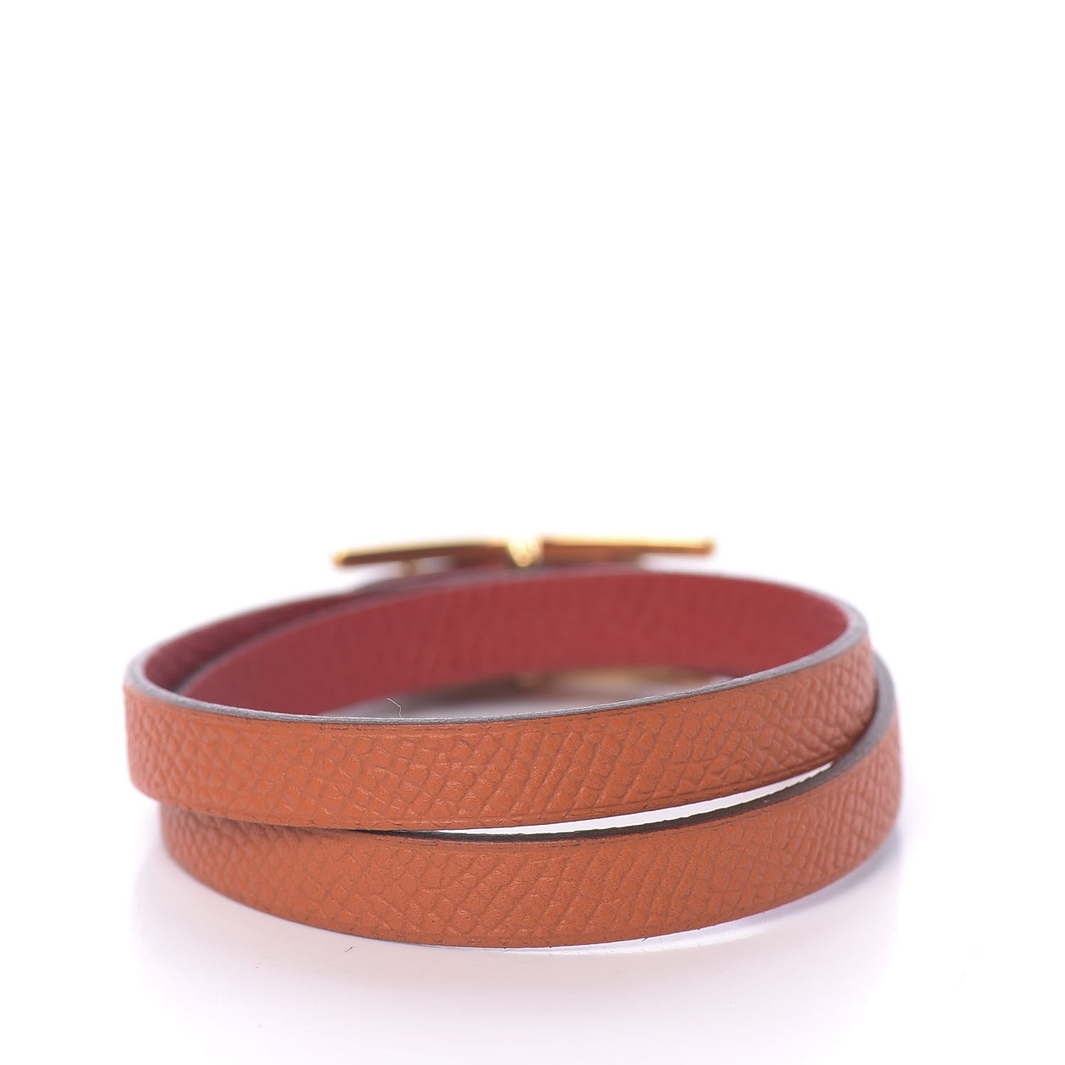 Hermes Epsom Behapi Double Tour Bracelet S Rouge Casaque Orange 3 of 5
