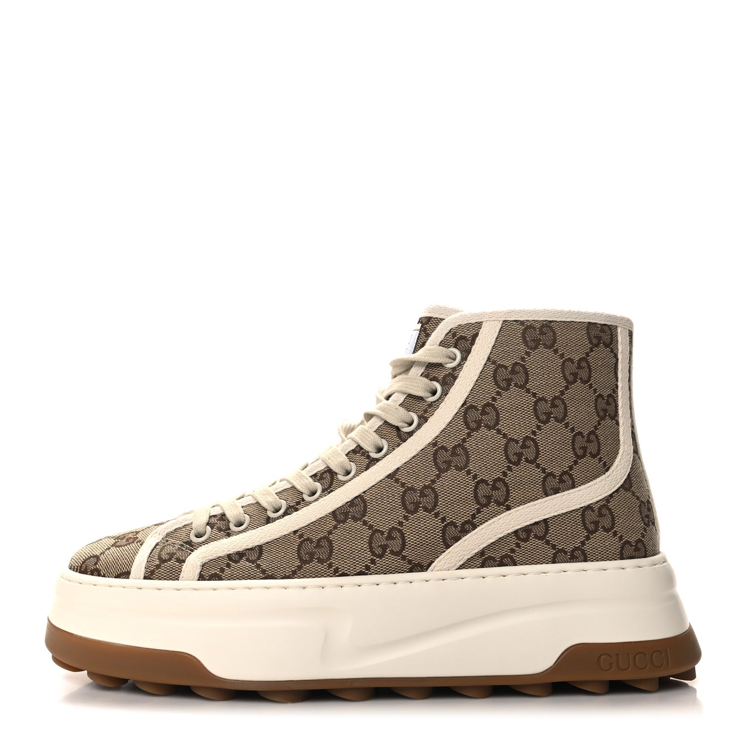 GG Monogram Mens 1977 Tennis High Top Platform 55mm Sneakers 6 Beige Ebony Mystic White