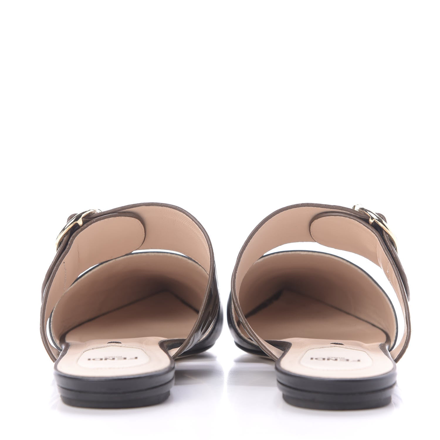 Fendi Vitello FF Embossed Buckle Flat Mules 36 Maya Black 5 of 11