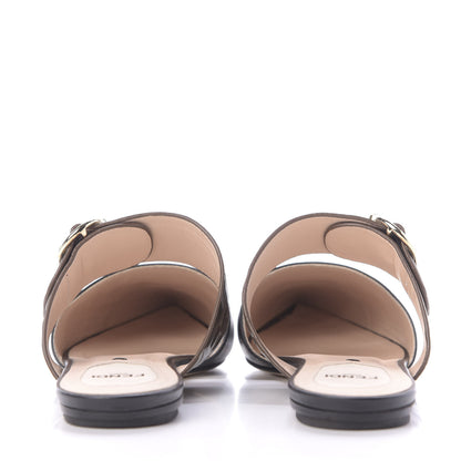 Fendi Vitello FF Embossed Buckle Flat Mules 36 Maya Black 5 of 11